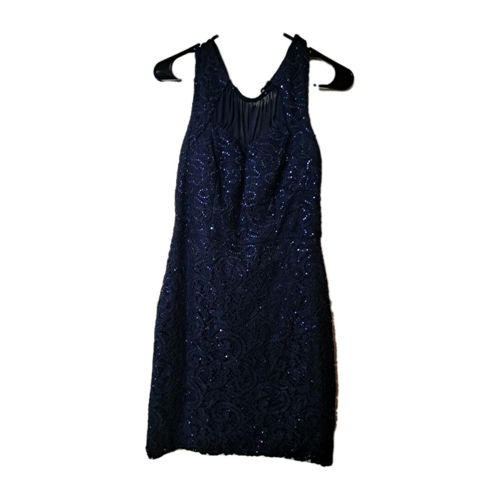 City Triangles Womens Juniors Dress Navy Blue Sz 7 Beaded Prom Party Cocktail